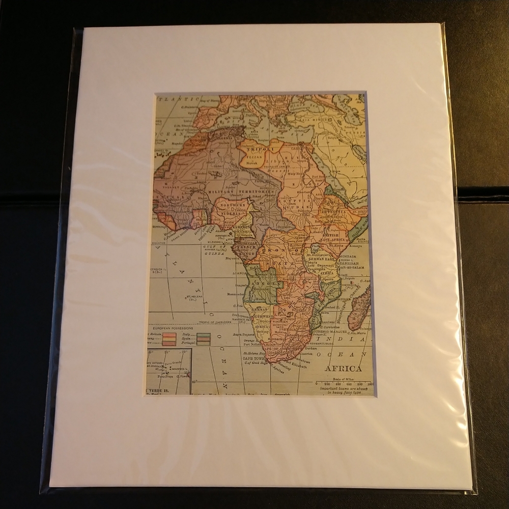 Matted Antique Map AFRICA 1912 vtg Decor Boho Earth Travel